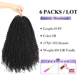 WIGER Kinky Curly Crochet Hair Braiding Hair Marlybob Black Jerry Curly Passion Twist Hair 18 Inches Long Curly Crochet Braids Weave Synthetic Kinky Twisted Hair Extensions for Locs (6 Packs, 1B)