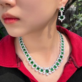 Jorsnovs Luxury Emerald Green Wedding Bridal Jewelry Sets Cubic Zirconia Birthday Choker Necklace and Earring Sets for Women (Green)