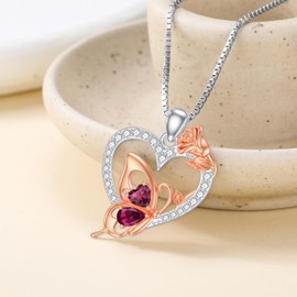 Dacc & Aya Butterfly Necklace 925 Sterling Silver Rose Pendant July Birthstone Jewelry for Girlfriend Women Wife Mom Birthday Present