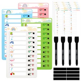 JarThenaAMCS Chore Chart for Kids Adults 4 Pcs Boho Rainbow Blank Checklist Board Reusable Chart with Boho Stickers Detachable Cards for Reminder Daily Visual Schedule Home Rv Planning