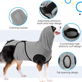SAWMONG Recovery Suit for Dogs After Surgery, Hooded Dog Surgery Suit Substitute E-Collar & Cone for Spay, Comfortable Cotton Dog Onesie for Surgery Female Male, Neuter, Skin Disease Pet (XL, Grey)