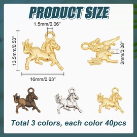 PH PandaHall 120pcs 3 Colors Horse Charms Pendants Tibetan Style Horse Alloy Pendants Running Horse Animal Charms Western Cowboy Charm for DIY Necklace Jewelry Making Father's Day Gifts
