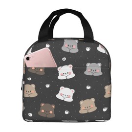 Hulnulnu Cute Bear with Coffee Lunch Box Bento Box Insulated Lunch Box Reusable Waterproof Lunch Bag with Front Pocket for Travel Office Picnic