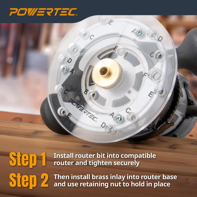 POWERTEC Router Inlay Kit for 1/4" Template, Solid Brass Router