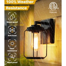 LALUZ Outdoor Porch Lights 2 Pack, Matte Black Exterior Wall Light, Anti-rust Outdoor Light Fixture Wall Mount Lantern with Clear Glass, Farmhouse Outdoor Wall Sconce for Front Door, Garage, Yard, 11”