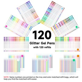 Shuttle Art 240 Pack Glitter Gel Pens, 120 Colors Glitter Gel Pen Set with 120 Refills for Adult Coloring Books Craft Doodling