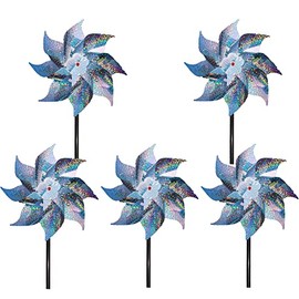 UUYYEO 5 Pcs Reflective Bird Repellent Windmills Pinwheels Bird Deterrent Device Sparkly Bird Scarer Windmills to Keep Birds Away