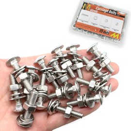 Matrelt 15 Sets 1/4"-20 x1-1/4 Carriage Bolts Round Head Square Neck Screws with Hex Nuts Flat Washers Spring Lock Washers 304 Stainless Steel Full Thread Coverage Square Neck Bolts Assortment Kit
