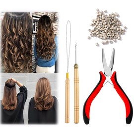 ZEPIQOR Microring extensions, micro ring hair extension set with 1 micro ring hair pliers, 1 piece micro ring needle threader, 1 pull hook and 500 pieces micro rings for hair extension accessories