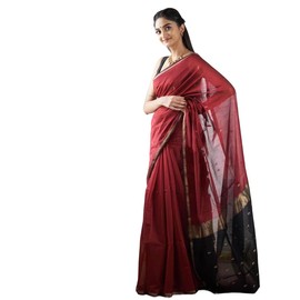 Jaanvi fashion Women's Cotton Silk Saree with Zari Work and Unhemmed Blouse, Maroon