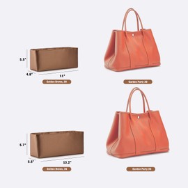 Silk Purse Organizer Insert for Hermes Garden Party Bag 30 (Golden Brown, 30)