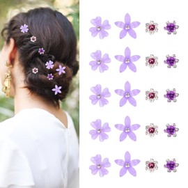 20 Pieces Mini Flower Hair Clips, Cute Rhinestone Hair Pins, Small Decorative Hair Clips, Wedding Hair Clips, Purple Flower Hair Clips, Bridal Hair Accessories for Girls and Women