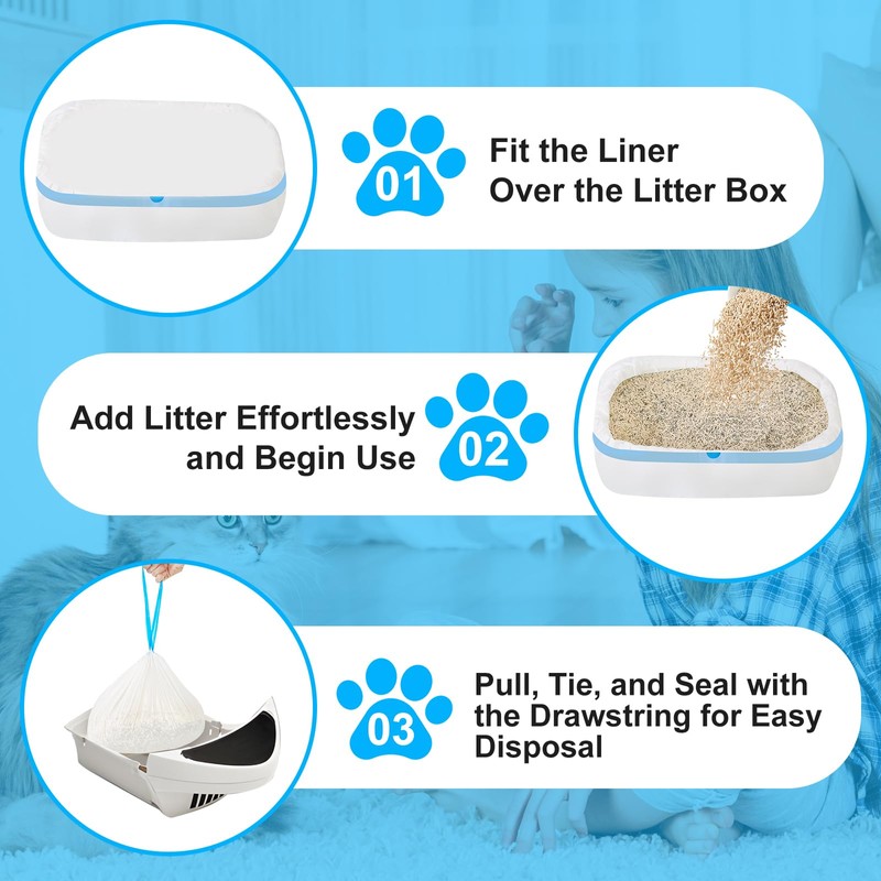 Cat Litter Bags 60 Count, 21.65"x11.8" Drawstring Close Litter Box