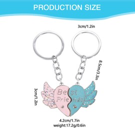 PHIOMUUE 2 PCS Friendship Keyring Set for Girls - Heart-shaped Best Friend Keychain and Bff Keychain - Perfect Gifts for Birthday, Graduation and Christmas (pink,blue)