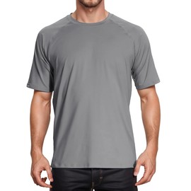 Peakwell Mens UPF 50+ Sport T-Shirts Sun Protection Short Sleeve Tops Outdoor Tee Shirts Rash Guard, Dark Grey, L