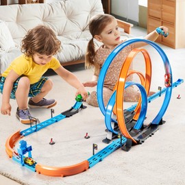 MSKOLER Car Race Track Sets for Kids 3 4 5 6 7 8 9 Years Old - Toy Car Track Set for Boys 3-5 6-8 8-12, Racing Game with 4 Small Cars, Boys Toy, Gifts for Boys Girls 3-8