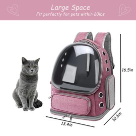 Cat Carrier with Groomer, Breathable Cat Bubble Carrier for Cats or Small Dogs up to 20 lbs, Collapsible Airline Approved, Clear Cat Travel Backpack (Pink)