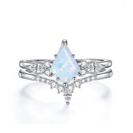 Luyona Natural Moss Agate Ring for Women 925 Sterling Silver Moss Agate Engagement Ring Kite Cut Moss Agate Promise Wedding Ring Set for Mother Valentine's Days Gift-ABS7