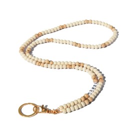 Lantintop 1 Set Badge Lanyards for Id Card Wood Beaded Teacher Lanyard with 2 PVC Clear Card Holder and 2 Eyeglass Accessory