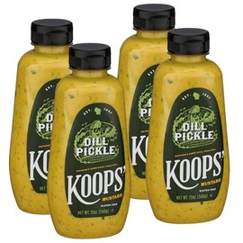Koops' Dill Pickle Mustard - Dill Mustard Spread, Flavored Condiment and Dip for Dressing, Sandwich, Burger, Pretzel, & More, Made in the USA - 12 oz Bottle (Pack of 4)