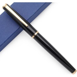 JINHAO 95 Series - Pluma estilográfica de metal (negro con clip dorado, punta F 0,5 mm)