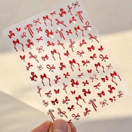 5D Embossed Bowkont Nail Art Stickers with Pearls Red Bow Nail Stickers for Nail Art Supplies Bowknot Nail Decals Self-Adhesive Pearl Bow Sticker Nails Accessories for Women Manicure Decor Decal