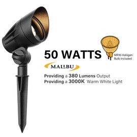 Malibu Outdoor Low Voltage Landscape Light 50 Watt Halogen Spotlights 12 Volt Flood Lights 3000K Warm White with Connector and Stake