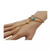 Unbranded Women Gold Metal Hand Chain Bracelet Cross Charm Turquoise