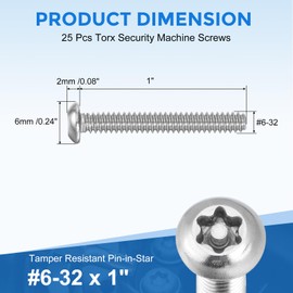 uxcell 25Pcs #6-32 x 1 Torx Security Machine Screws, 304 Stainless Steel Button Head Screws Bolt Tamper Resistant for Anti-Theft Tamper Proof, Silver