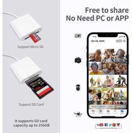 Belcompany 2 in 1 Lightning to SD Card Reader for iPhone, [Apple MFi Certified] Dual Slot Micro SD TF Trail Game Camera Memory Card Reader Adapter, Quickly Transfer Photos Videos Plug and Play