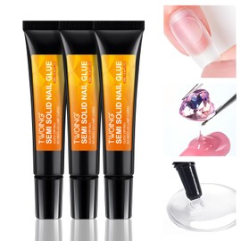 3 Pcs Semi-Solid Nail Glue Gel - Waterproof & Quick-Dry Adhesive for Acrylic & Fake Nails, Press-Ons, Rhinestones - Universal, Long-Lasting Formula, Alcohol-Free, No UV Needed, Contains Cyanoacrylate