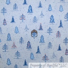Signature BonEful Fabric FQ Cotton Quilt VTG White Blue Snowflake Winter Xmas Tree Holiday