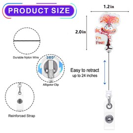 Cartoon Anxiety I'm Fine Badge Reel, Retractable Badge Holder Clip for Nurse Teacher Doctor Dentist, Gifts for Nurse Graduation Appreciation Badge Reel for Hospital Staff