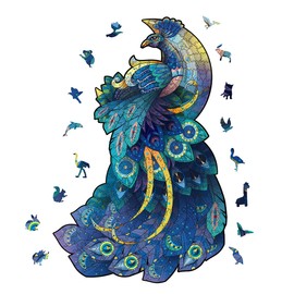 Wooden Puzzle Wooden Jigsaw Puzzle 100 200 300 Pieces Animal Puzzle Kigumi Wooden Puzzle Adult Children Toy (L-Large, Peacock)