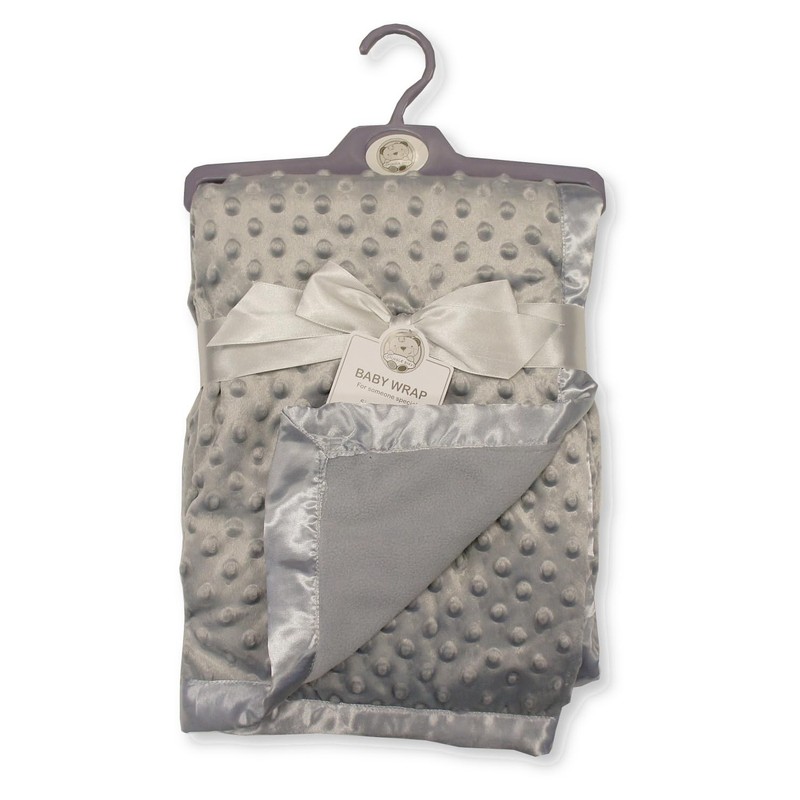 Baby Velour Bubble Wrap Blanket with Satin Trim (Grey)