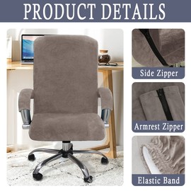 ITFRO Office Chair Cover with Armrest Covers Gray Khaki Velvet Computer Chair Cover Desk Chair Cover Universal Rotating Chair Slipcover High Back Chair Seat Protector (Gray Khaki)