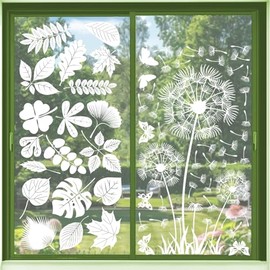 Zoyiancy Window Film Sticker Glass Film for Windows, Anti Collision Window Stickers, Self-Adhesive Dandelion Leaf Window Clings for Decor(White)