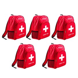 First Aid Backpack Empty Large (5 Pcs) - Waterproof First Responder Bag | Emergency Medical Backpack Organizer | Red Bag