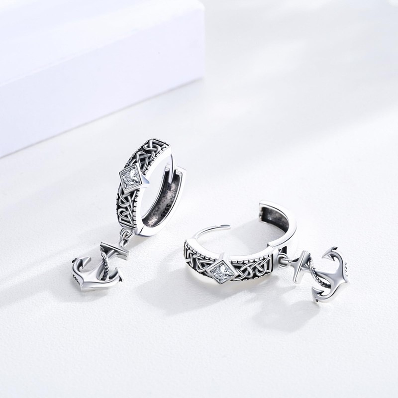 Anchor Hoop Earrings Sterling Silver Hoop Earrings Sailor Anchor Huggie
