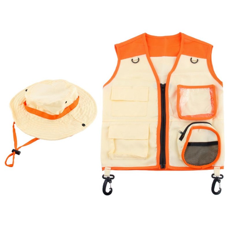 2Pcs Kids Explorer Costume Set Cargo Vest and Hat Outdoor