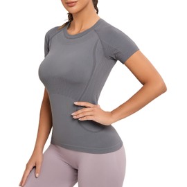 MathCat Workout Shirts for Women, Workout Tops for Women, Yoga Short Sleeve Shirts Soft Seamless Gym Shirts Grey