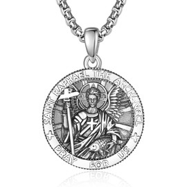 ADMETUS Sterling Silver St Raphael Necklace for Men Saint Raphael The Archangel Medal Amult Pendant Protection Jewelry Religious Gifts