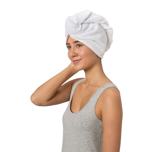 LIEBLINGS Ding Hair Turban • Set of 2 • 100% Cotton with Button • Quick-Drying Hair Towel for Long Hair • White & Grey