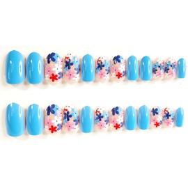 Forget-Me-Nots Glossy Oval Press-On Nails - 24 Pieces - Artificial Nail Kit