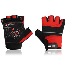 Wilhelm Sell® Non-Slip Sports Gloves for Fitness Training and Cycling Touring, Half Finger Gloves for Cycling and Bike, Women and Men, Unisex (1 Pair-Size L Black/Red/Grey)