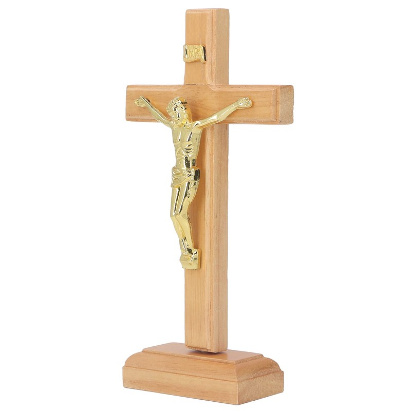 Pwshymi Standing Cross Sturdy Base Handmade Crucifix Table Cross for