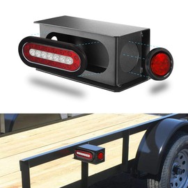 Partsam 2Pcs Steel Trailer RV Light Boxes Housing Kit w/ 6" Oval Led Trailer Tail Lights Red/White & 2" Red Led Round Side Marker and Clearance Lights 4LED w/ Grommets and wire connectors