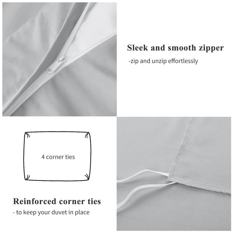 Aisbo Double Duvet Covers Set Grey - 3Pcs Bedding Set