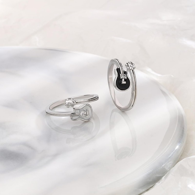 AREUM Guitar Ring, White, Black, Set of 2, Guitar Ring,