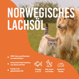 Petsly Lachs?l Hund & Katze C 1L Salmon Oil for Dogs C 100?% Wildlachs?l aus Norwegen C Lachs?l Hunde & Katzen C Omega 3 6 9 & Vitamin E C inkl. Pumpe C Kaltgepresst & Bio-Qualit?t